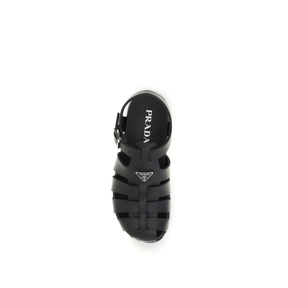 Prada Black Calf Leather Bos Taurus Flat Sandals - Luxury Boutique Co