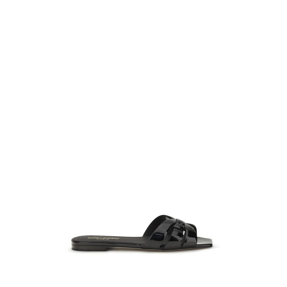 Saint Laurent Black Calf Leather Bos Taurus Flat Sandals - Luxury Boutique Co