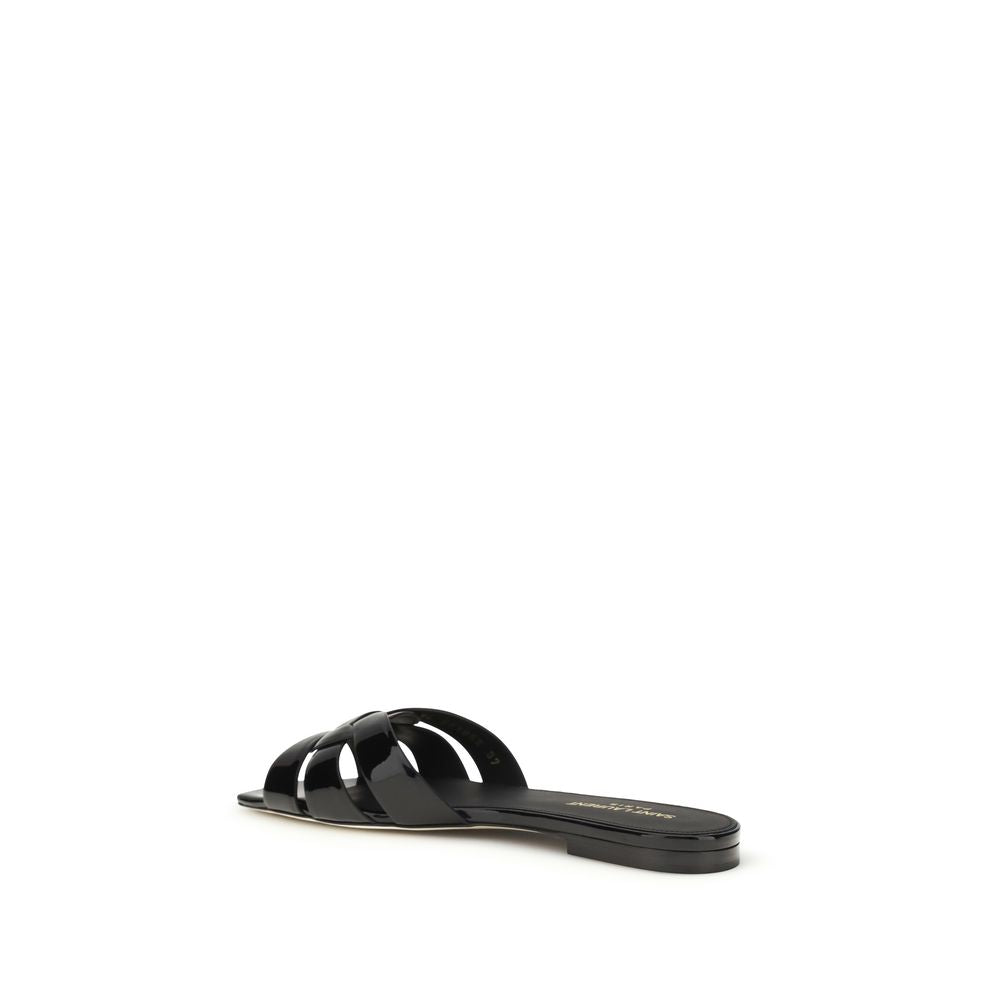 Saint Laurent Black Calf Leather Bos Taurus Flat Sandals - Luxury Boutique Co