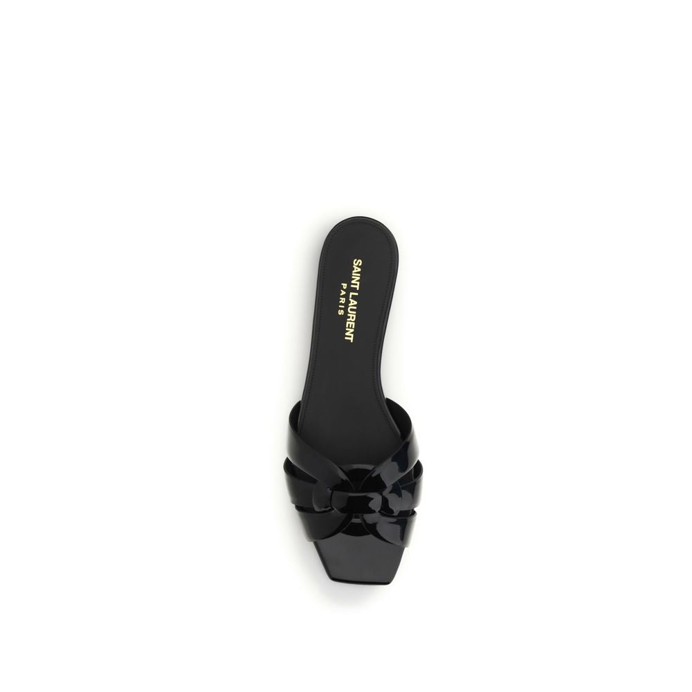 Saint Laurent Black Calf Leather Bos Taurus Flat Sandals - Luxury Boutique Co