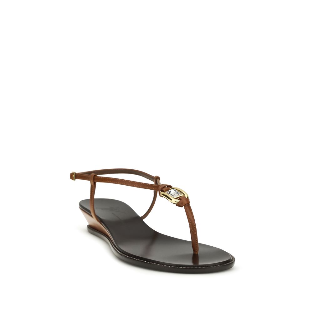 Giuseppe Zanotti Brown Calf Leather Bos Taurus Wedge Sandals - Luxury Boutique Co