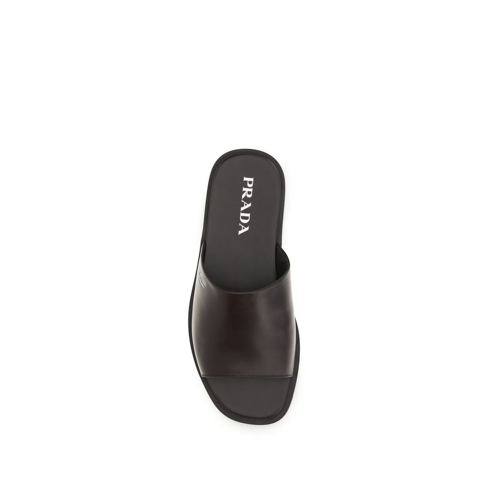 Prada Brown Calf Leather Bos Taurus Flat Sandals - Luxury Boutique Co
