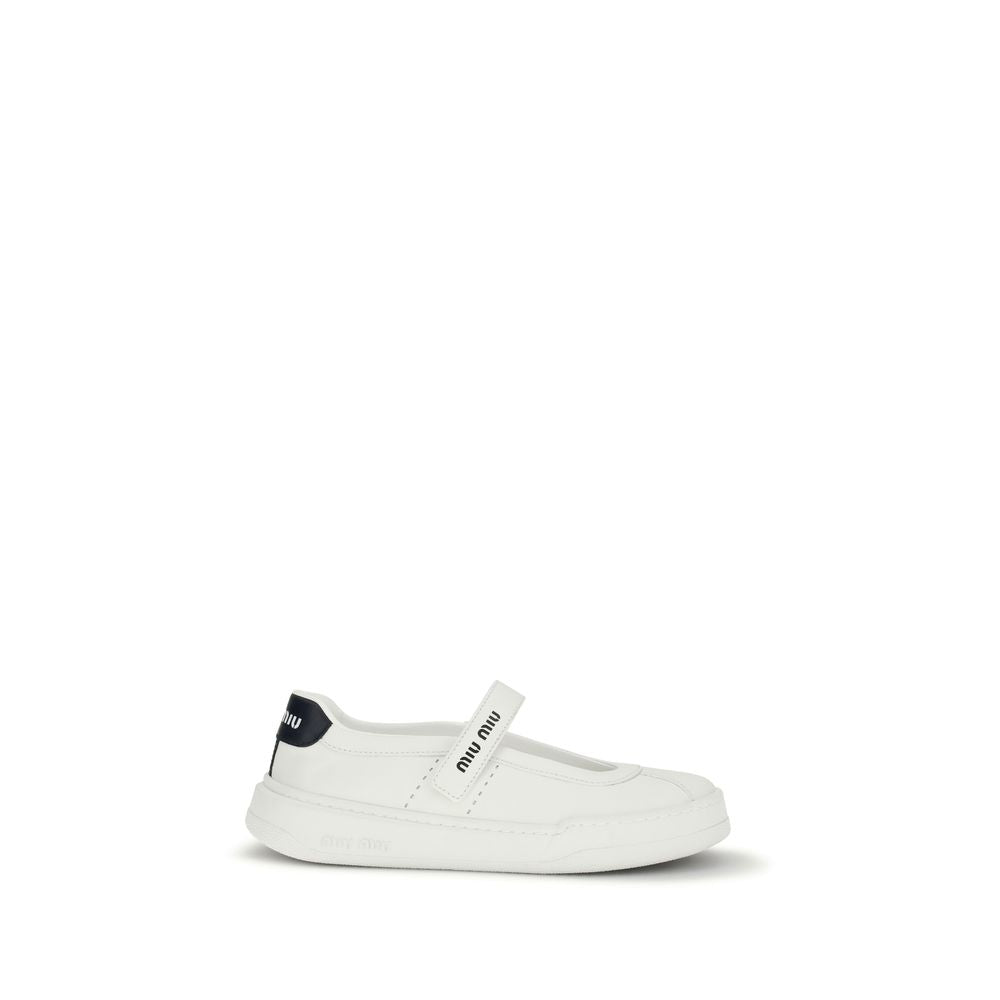 Miu Miu White Calf Leather Bos Taurus Ballet Flats - Luxury Boutique Co