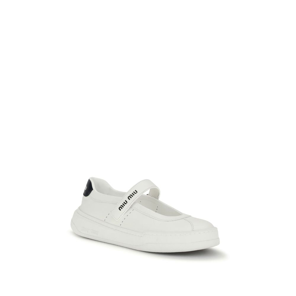Miu Miu White Calf Leather Bos Taurus Ballet Flats - Luxury Boutique Co