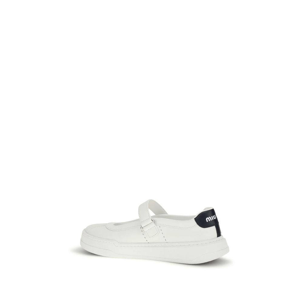 Miu Miu White Calf Leather Bos Taurus Ballet Flats - Luxury Boutique Co