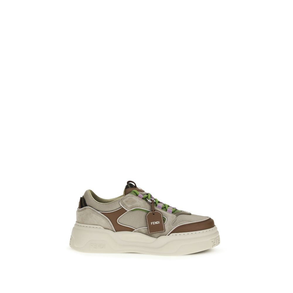 Fendi Brown Calf Leather Bos Taurus Chunky Sneakers - Luxury Boutique Co
