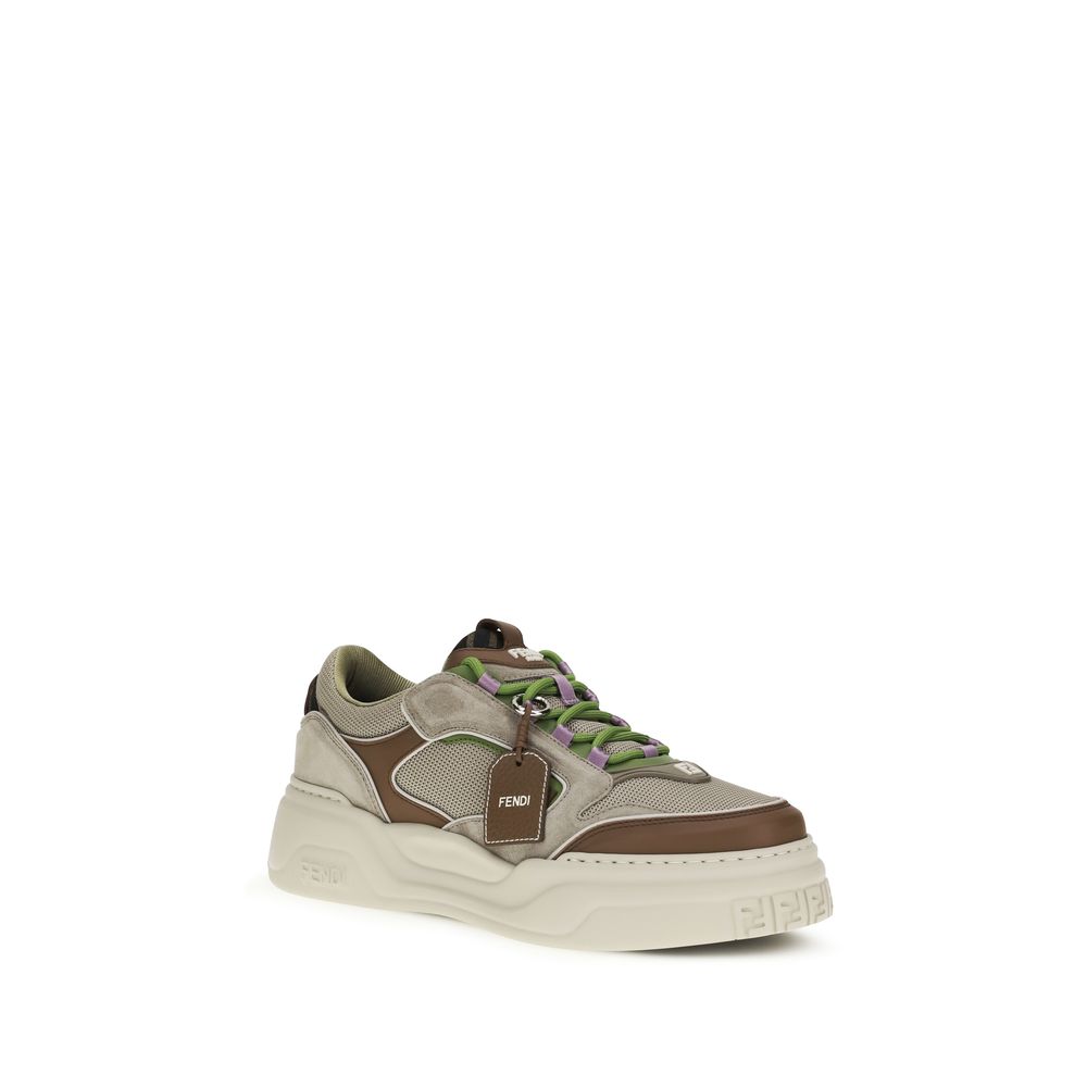Fendi Brown Calf Leather Bos Taurus Chunky Sneakers - Luxury Boutique Co