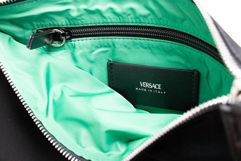 Versace Large Black Nylon Fabric Medusa Convertible Pouch Clutch Wristlet Bag - Luxury Boutique Co