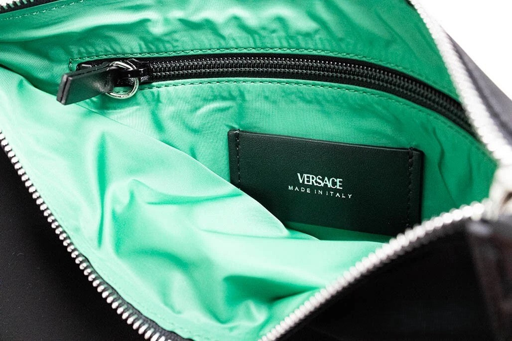 Versace Large Black Nylon Fabric Medusa Convertible Pouch Clutch Wristlet Bag - Luxury Boutique Co