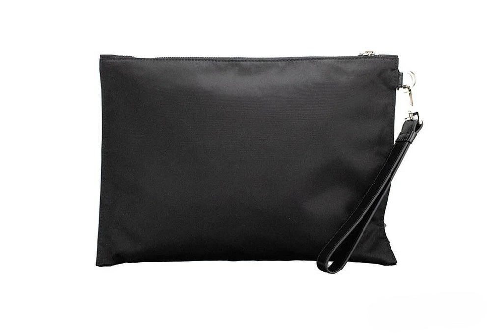 Versace Large Black Nylon Fabric Medusa Convertible Pouch Clutch Wristlet Bag - Luxury Boutique Co