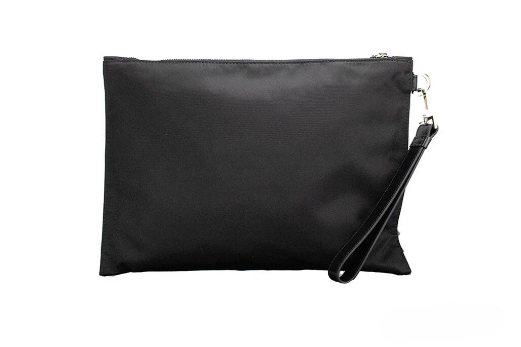 Versace Large Black Nylon Fabric Medusa Convertible Pouch Clutch Wristlet Bag - Luxury Boutique Co