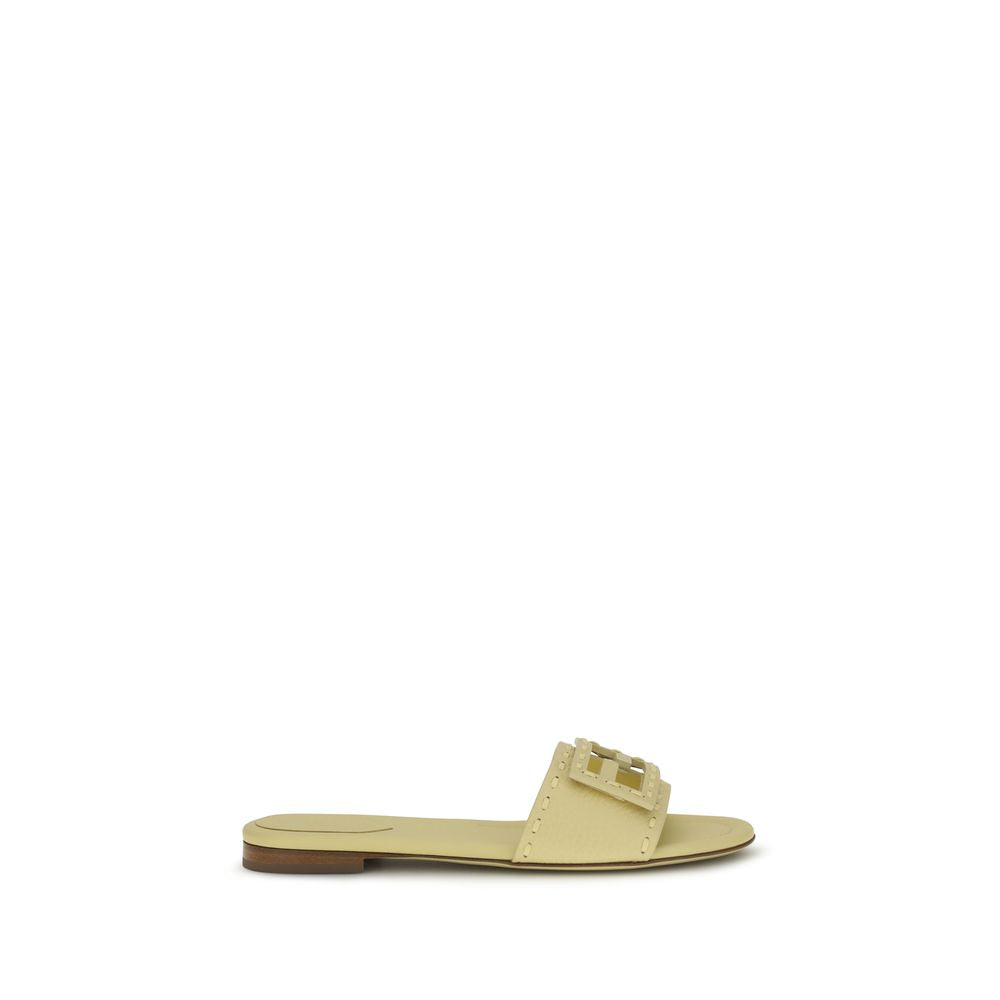 Fendi Beige Calf Leather Bos Taurus Flat Sandals - Luxury Boutique Co