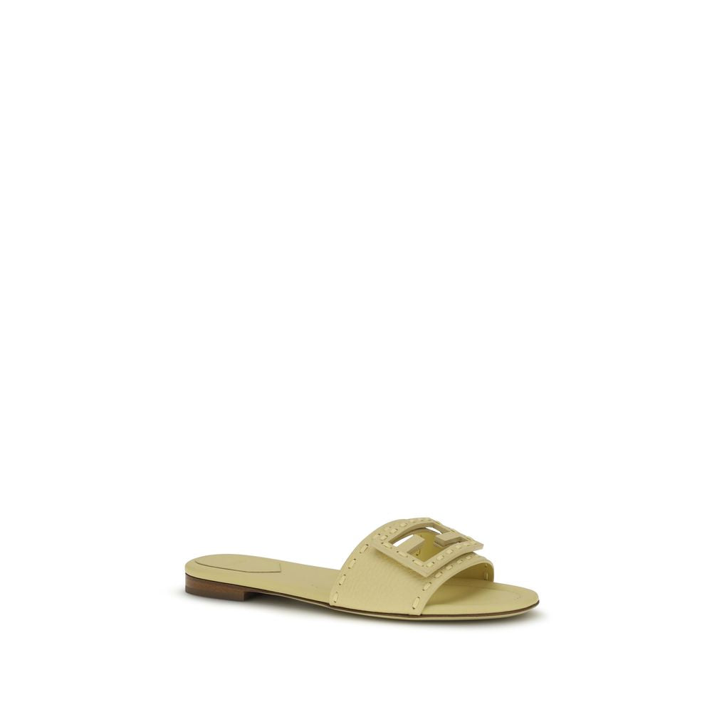 Fendi Beige Calf Leather Bos Taurus Flat Sandals - Luxury Boutique Co