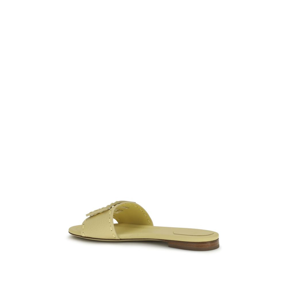 Fendi Beige Calf Leather Bos Taurus Flat Sandals - Luxury Boutique Co