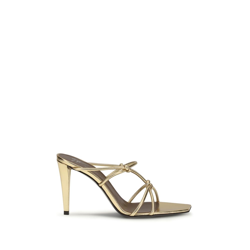 Giuseppe Zanotti Gold Calf Leather Bos Taurus Stiletto Heel Sandals - Luxury Boutique Co