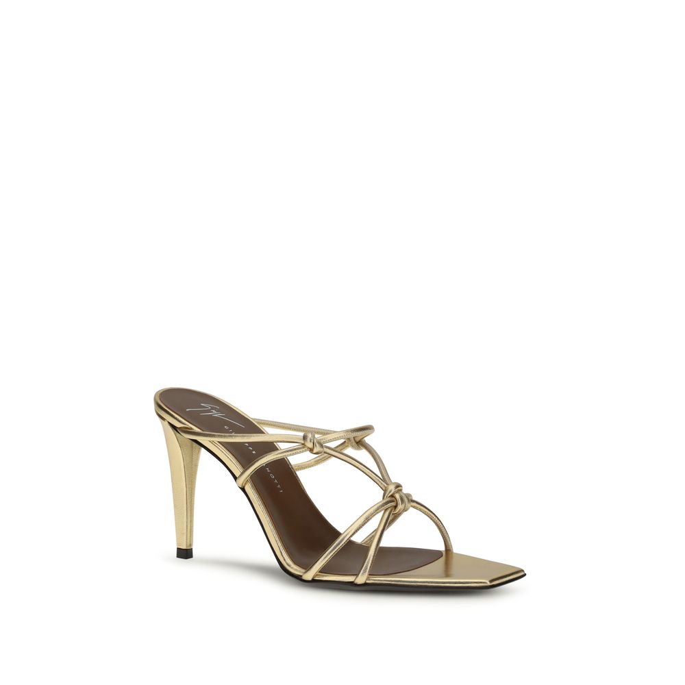 Giuseppe Zanotti Gold Calf Leather Bos Taurus Stiletto Heel Sandals - Luxury Boutique Co