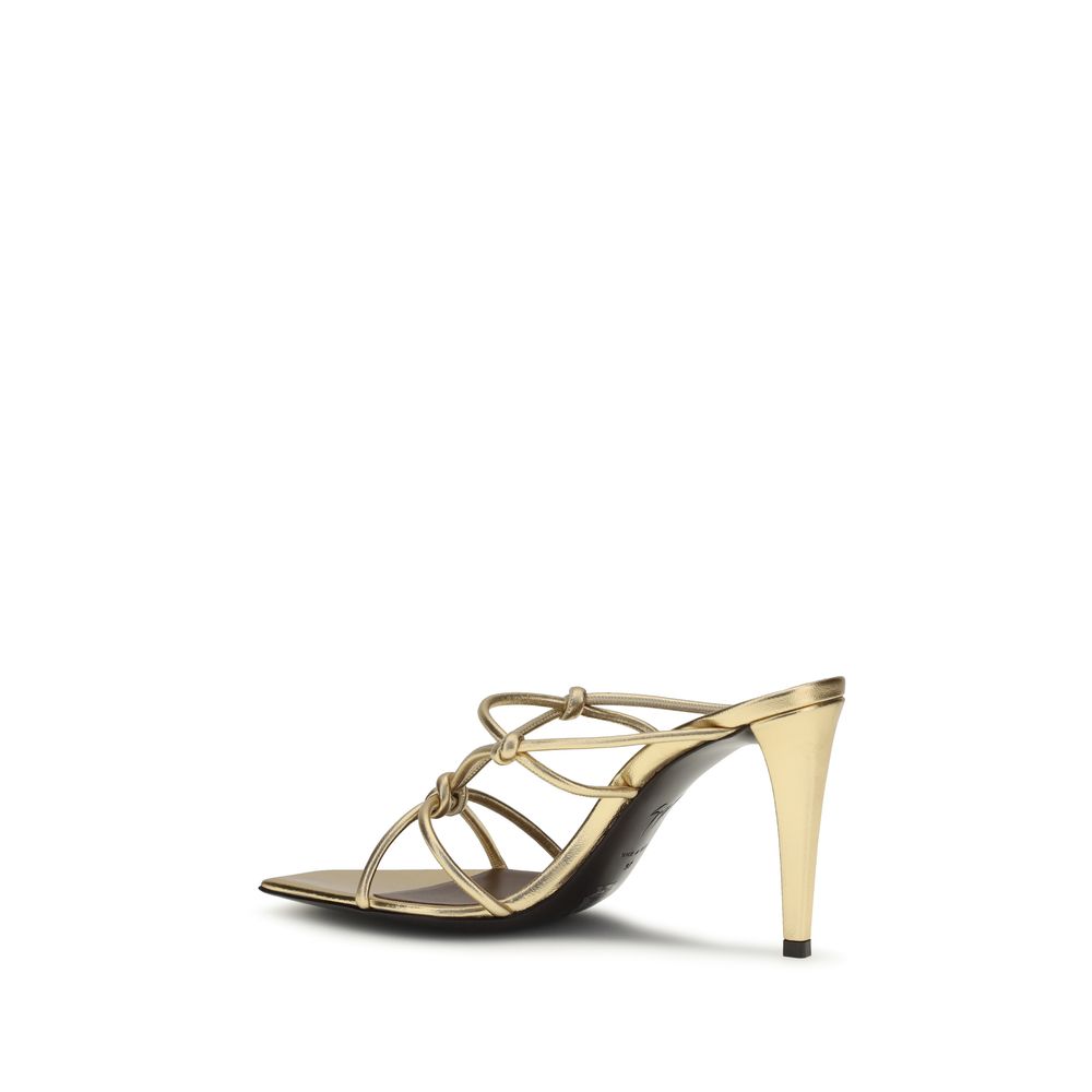 Giuseppe Zanotti Gold Calf Leather Bos Taurus Stiletto Heel Sandals - Luxury Boutique Co