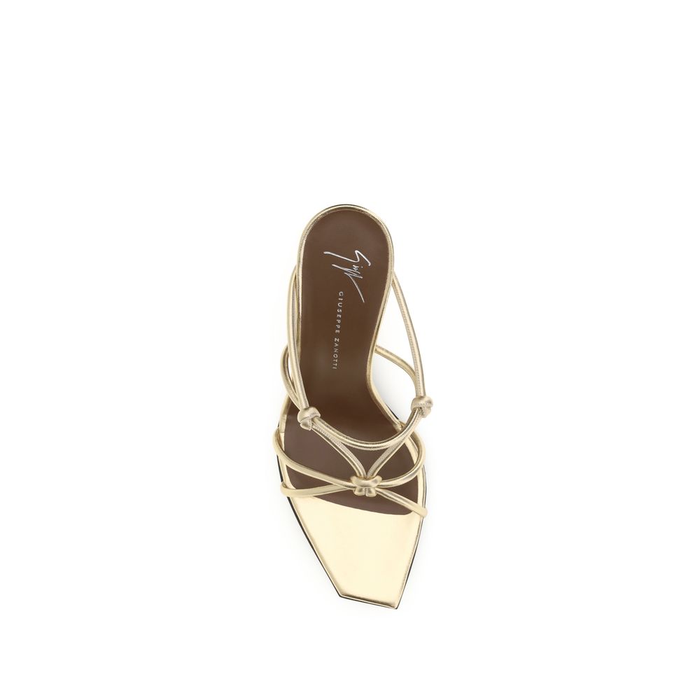 Giuseppe Zanotti Gold Calf Leather Bos Taurus Stiletto Heel Sandals - Luxury Boutique Co