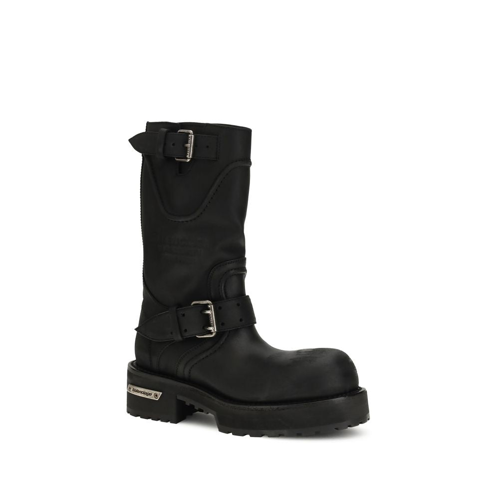 Balenciaga Black Calf Leather Bos Taurus Lace-Up Boots - Luxury Boutique Co