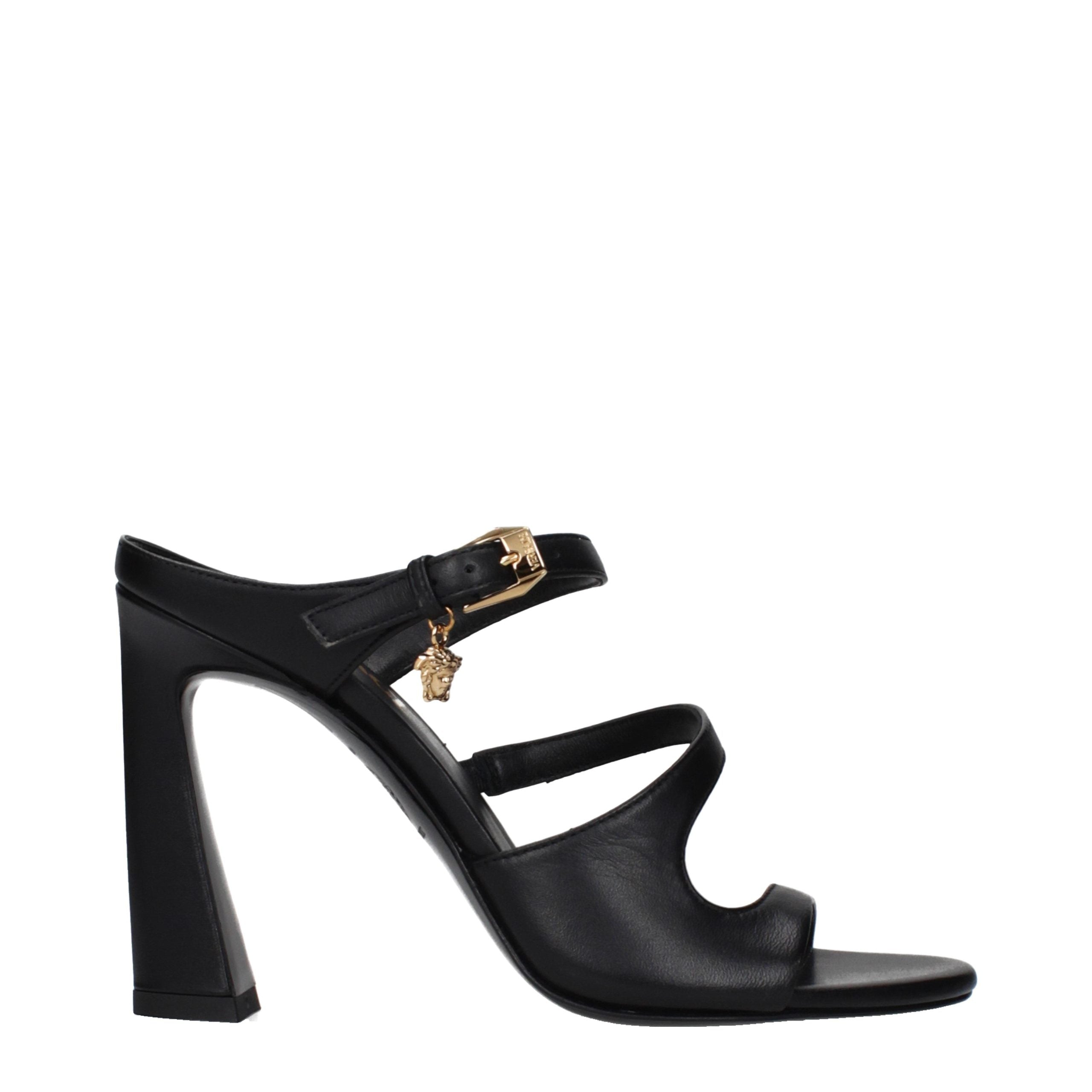 Versace Black Leather Stiletto Heel Sandals - Luxury Boutique Co