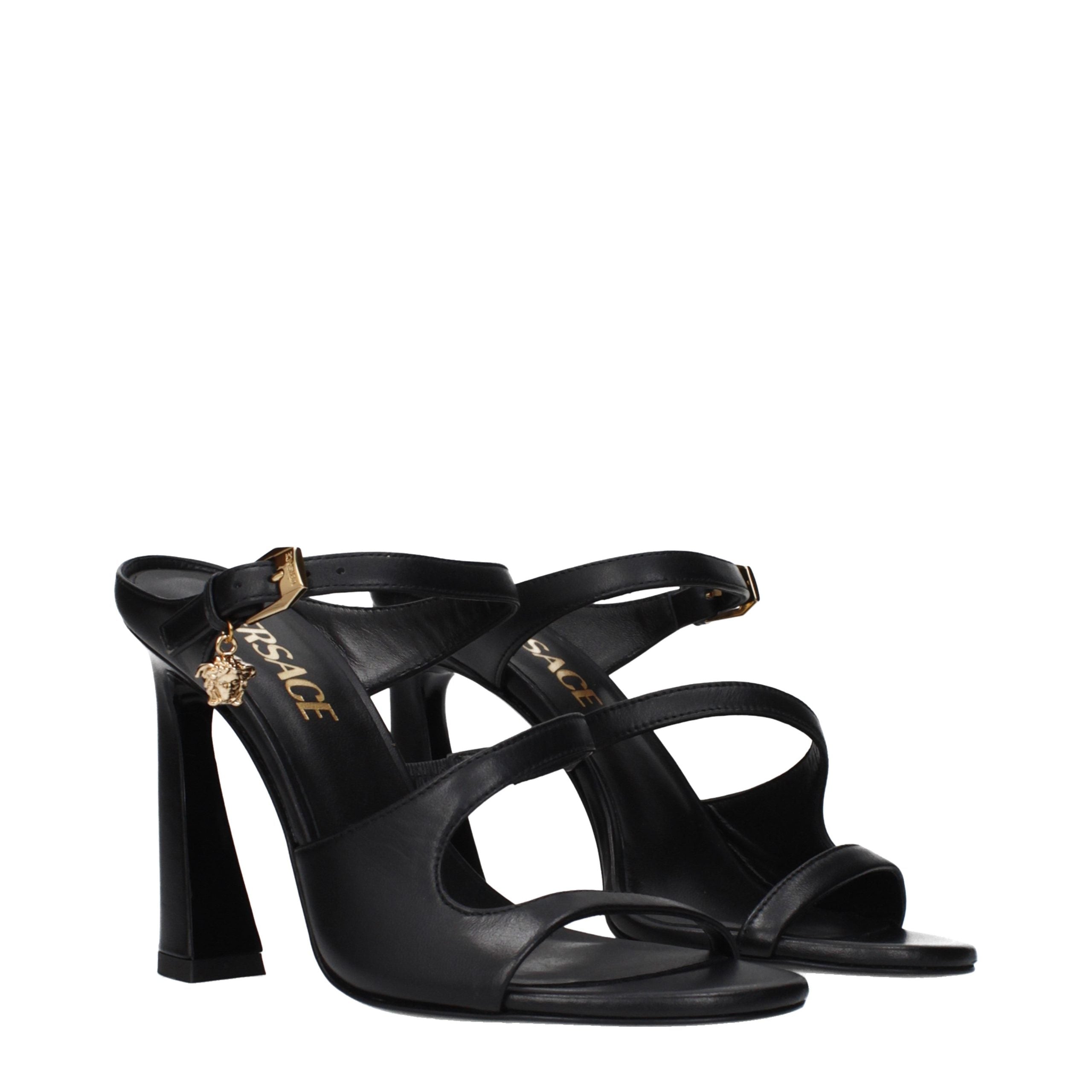 Versace Black Leather Stiletto Heel Sandals - Luxury Boutique Co