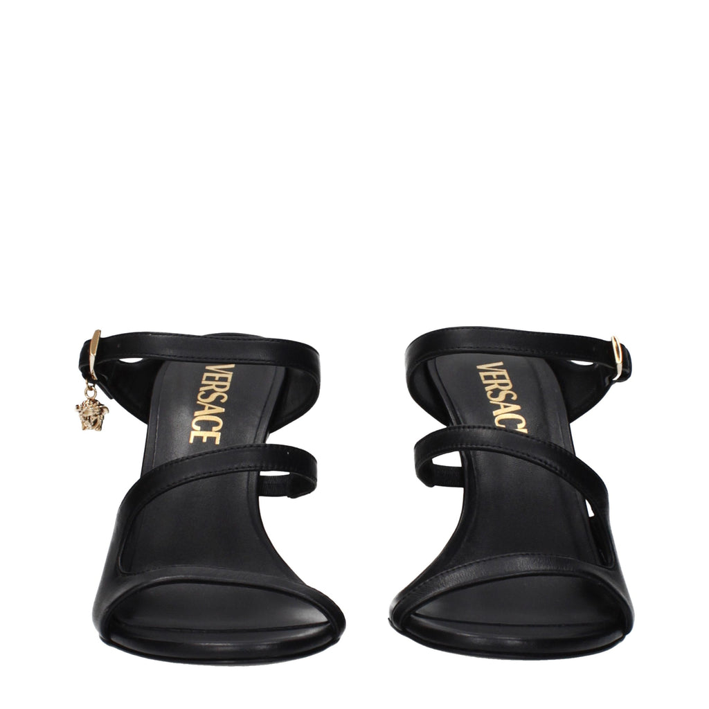 Versace Black Leather Stiletto Heel Sandals - Luxury Boutique Co