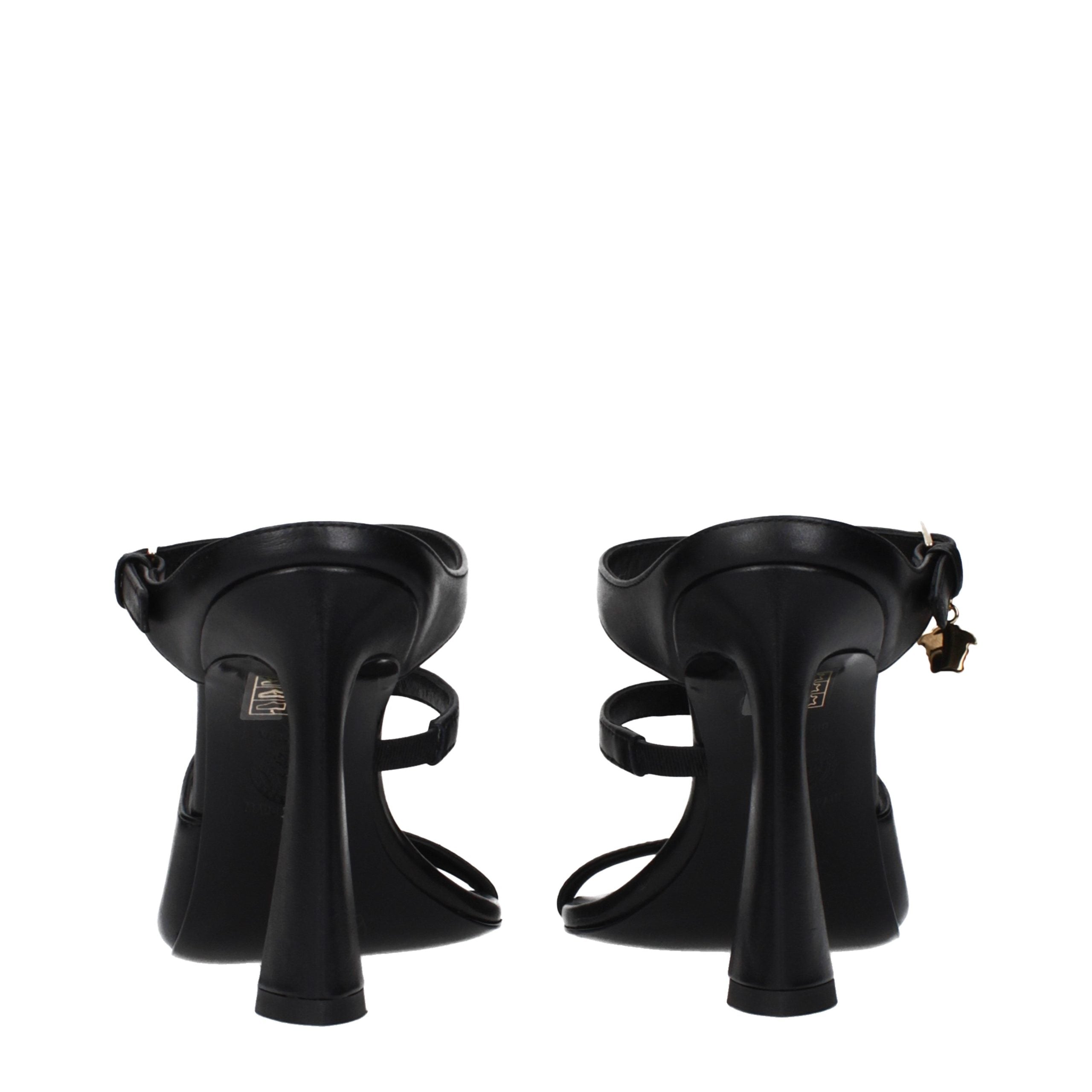 Versace Black Leather Stiletto Heel Sandals - Luxury Boutique Co