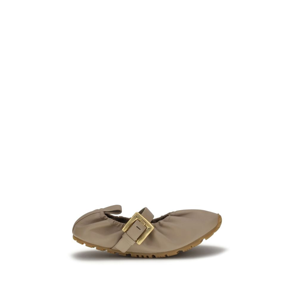 Balmain Beige Calf Leather Bos Taurus Ballet Flats - Luxury Boutique Co