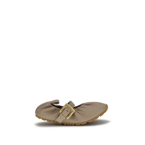 Balmain Beige Calf Leather Bos Taurus Ballet Flats - Luxury Boutique Co