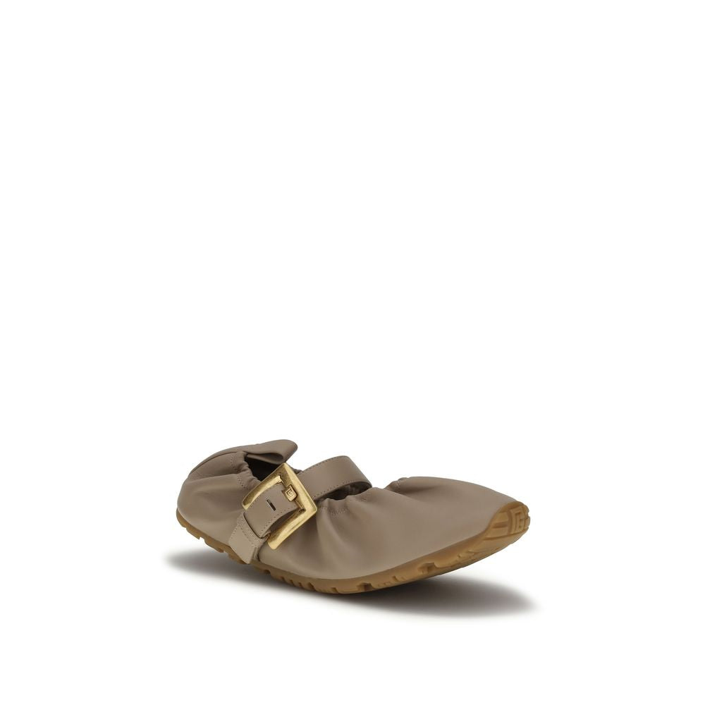 Balmain Beige Calf Leather Bos Taurus Ballet Flats - Luxury Boutique Co