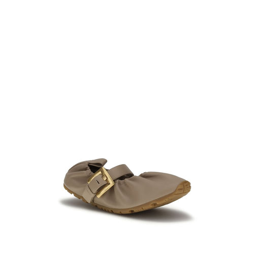 Balmain Beige Calf Leather Bos Taurus Ballet Flats - Luxury Boutique Co