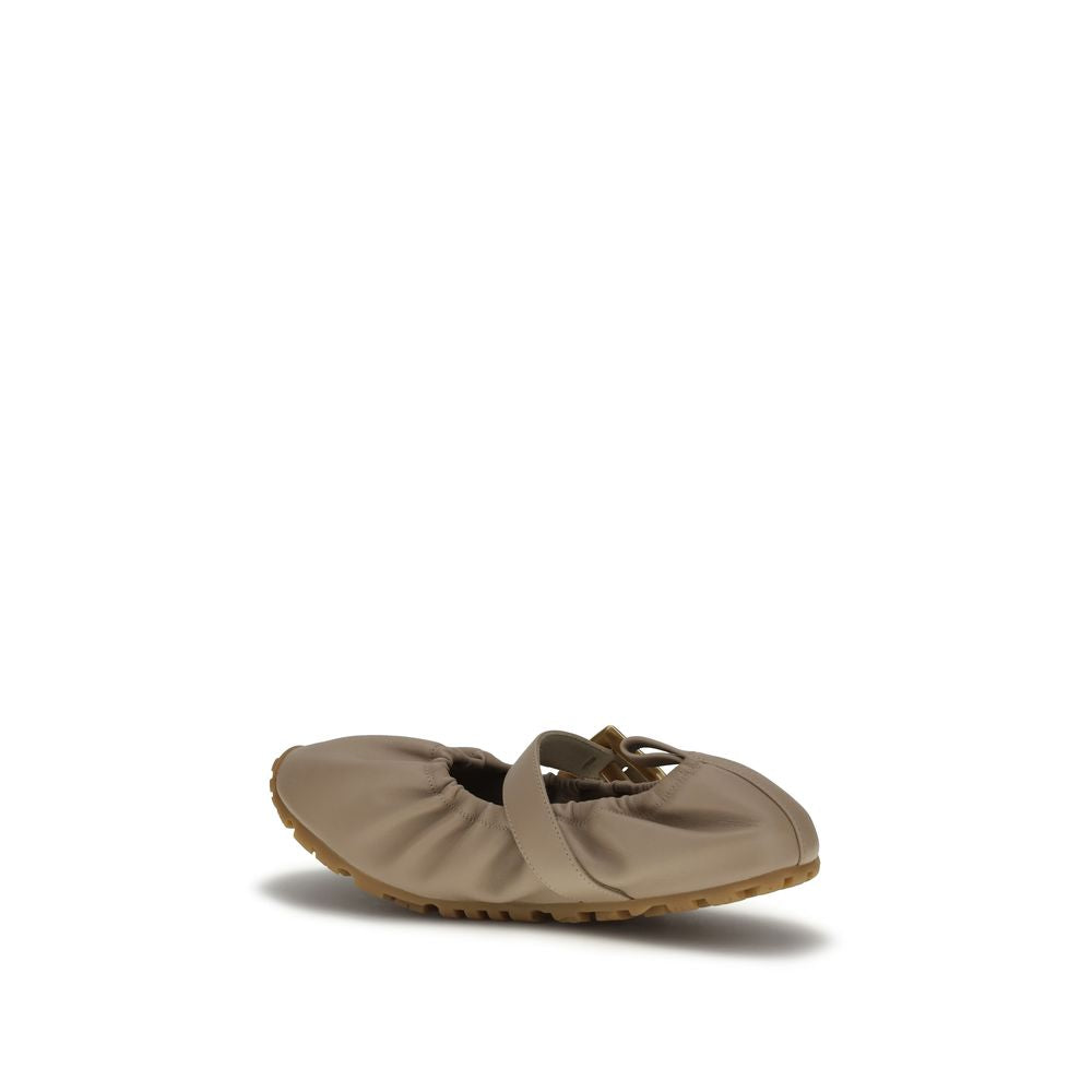 Balmain Beige Calf Leather Bos Taurus Ballet Flats - Luxury Boutique Co