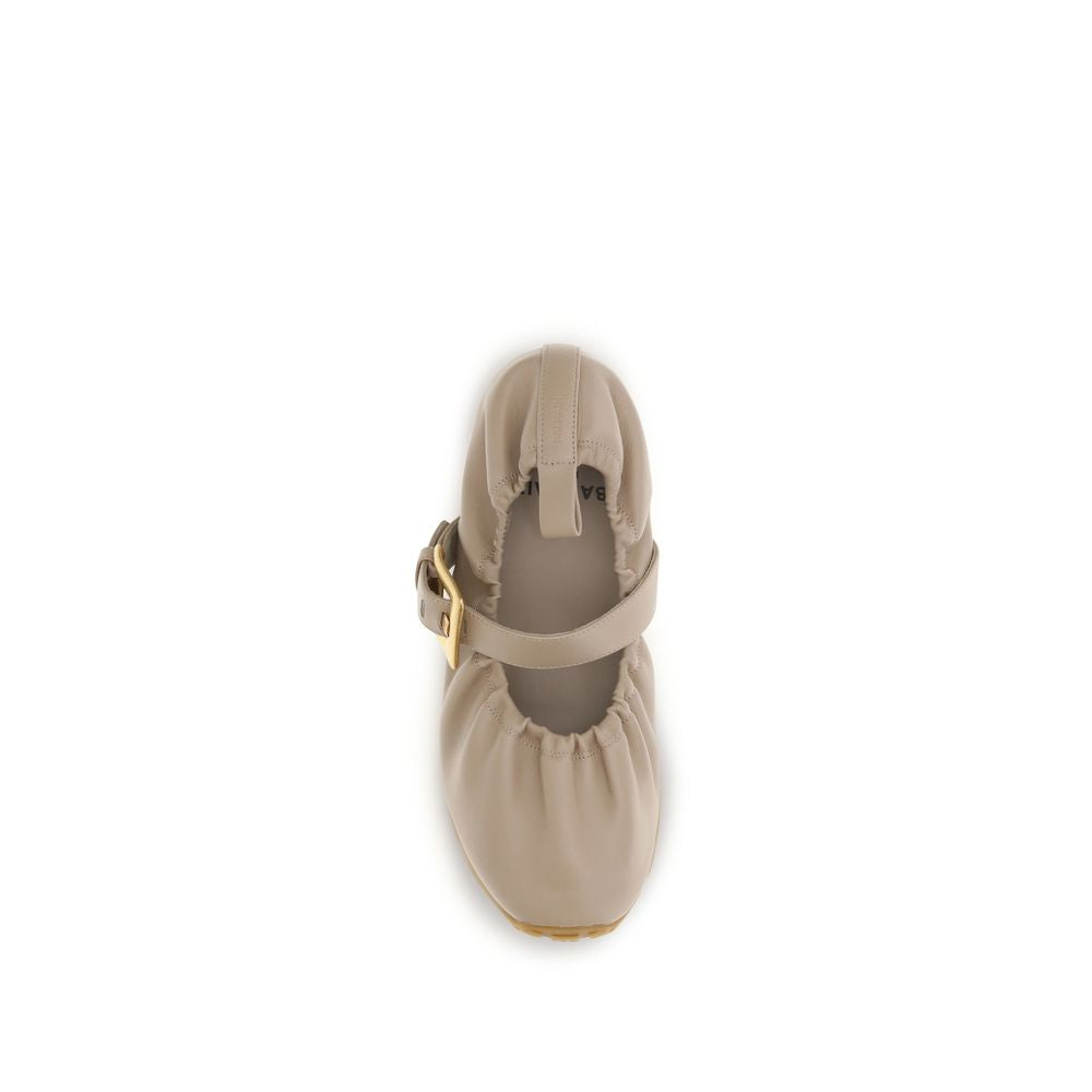 Balmain Beige Calf Leather Bos Taurus Ballet Flats - Luxury Boutique Co