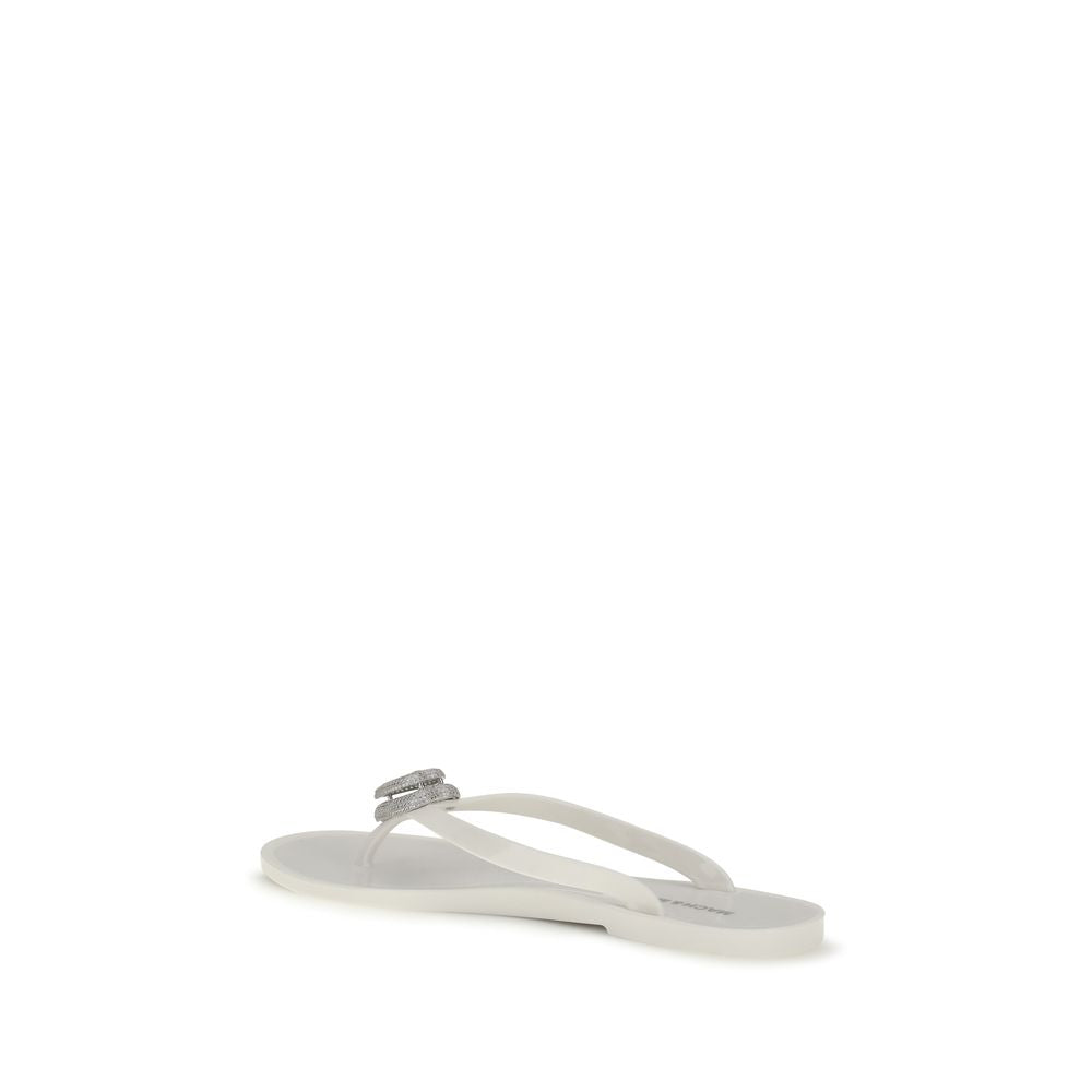 MACH & MACH White Rubber Flat Sandals - Luxury Boutique Co
