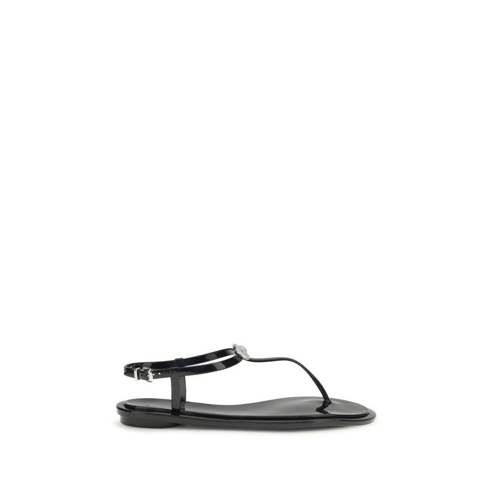 MACH & MACH Black Rubber Flat Sandals - Luxury Boutique Co