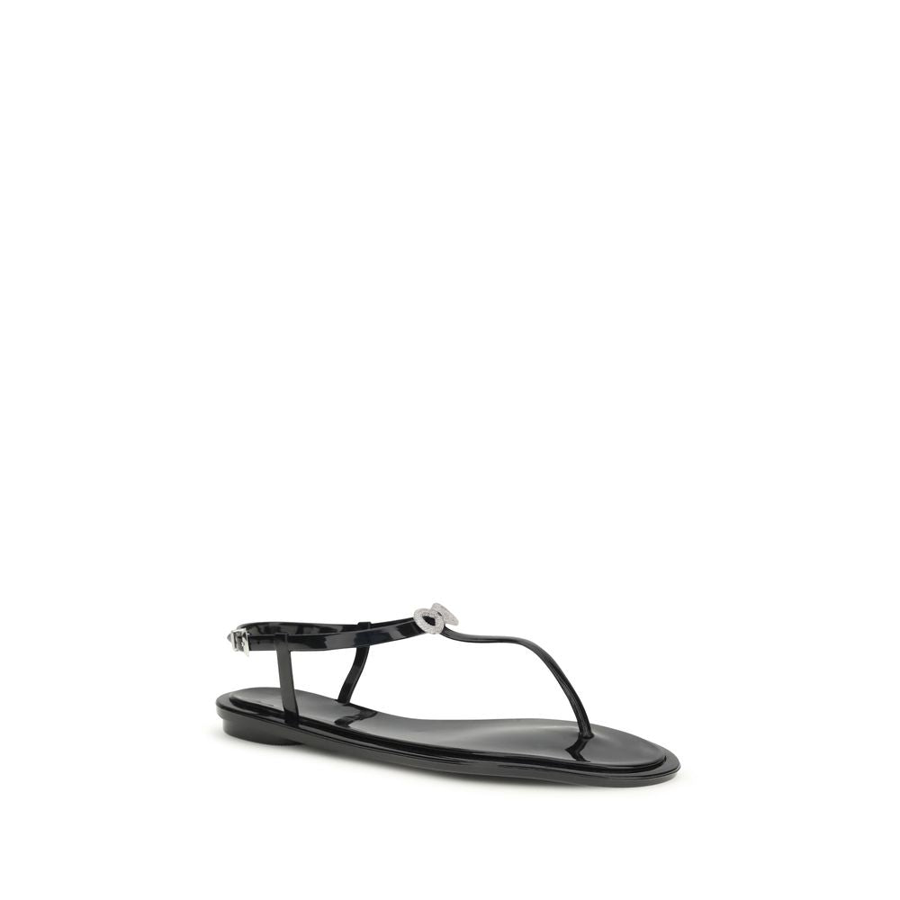 MACH & MACH Black Rubber Flat Sandals - Luxury Boutique Co