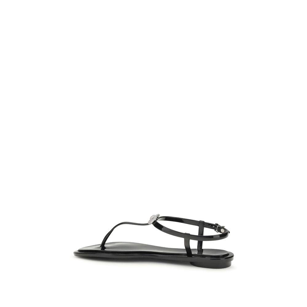 MACH & MACH Black Rubber Flat Sandals - Luxury Boutique Co