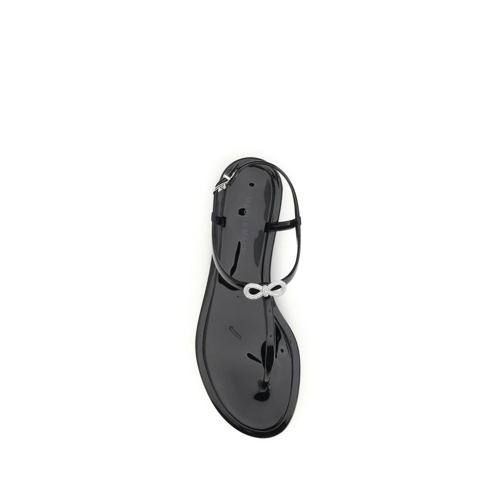 MACH & MACH Black Rubber Flat Sandals - Luxury Boutique Co