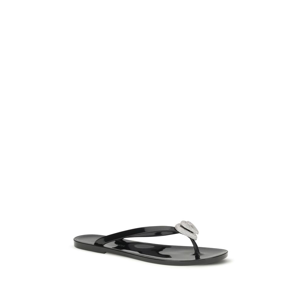 MACH & MACH Black Rubber Flat Sandals - Luxury Boutique Co