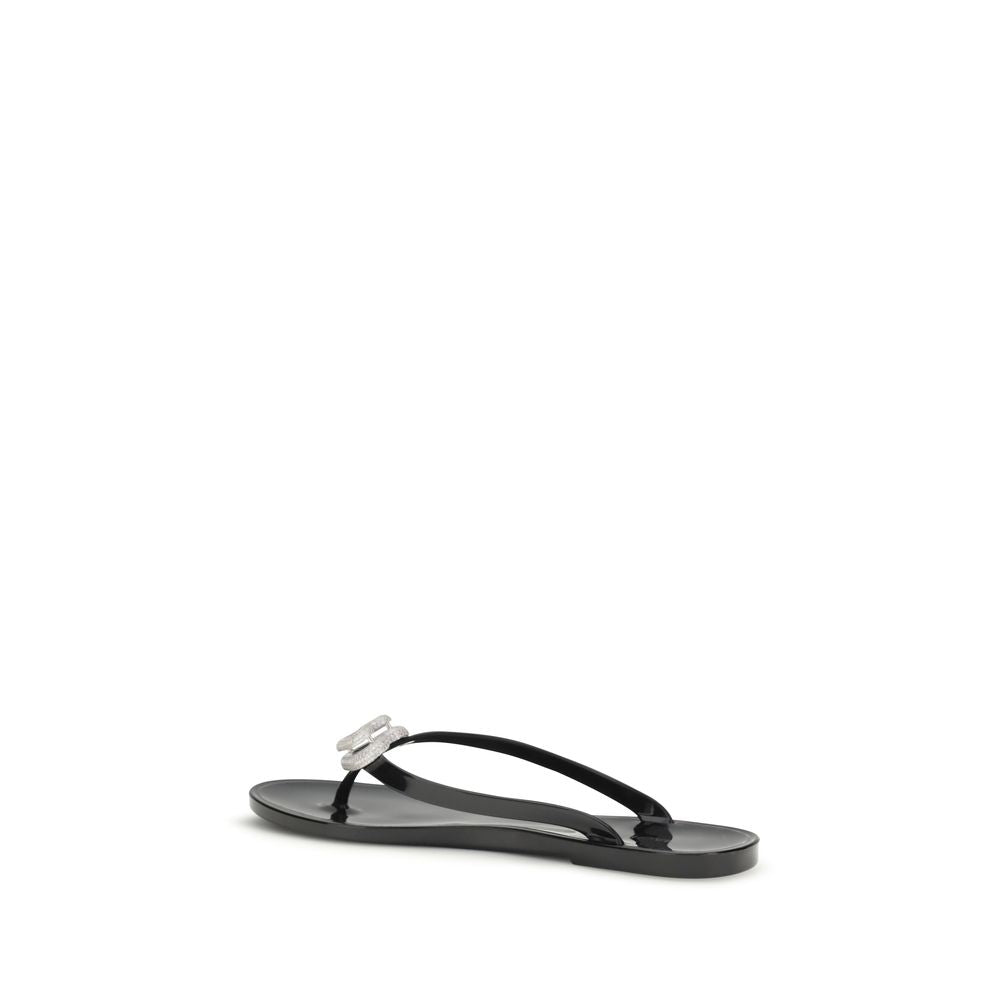 MACH & MACH Black Rubber Flat Sandals - Luxury Boutique Co