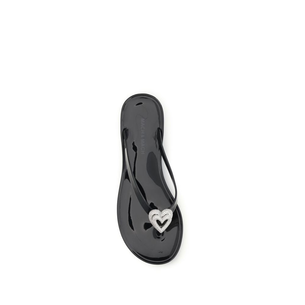 MACH & MACH Black Rubber Flat Sandals - Luxury Boutique Co