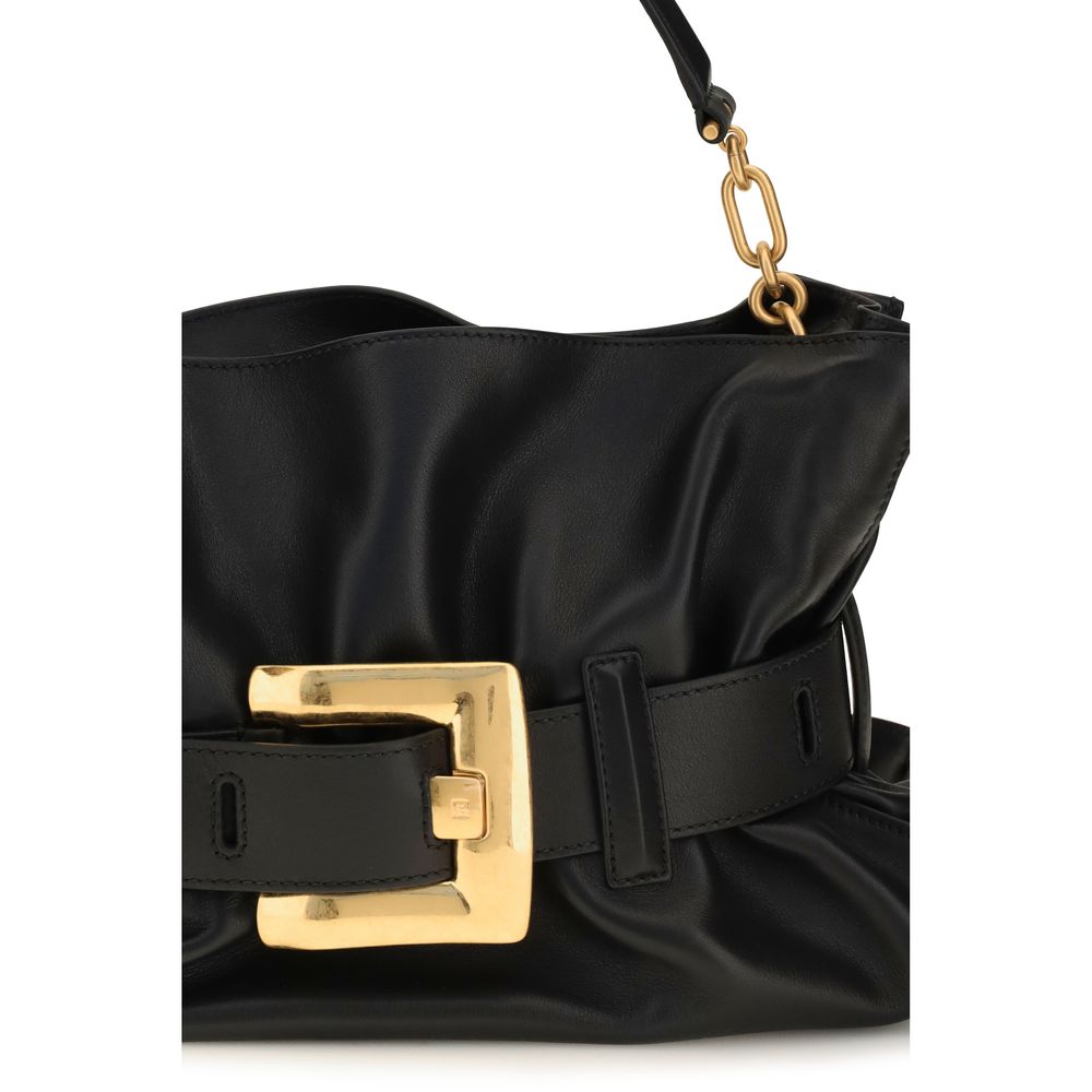 Balmain Black Calf Leather Bos Taurus Shoulder Bag - Luxury Boutique Co