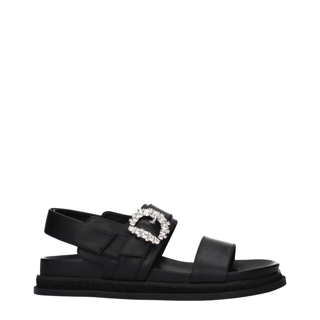 Jimmy Choo Black Leather Flat Sandals - Luxury Boutique Co