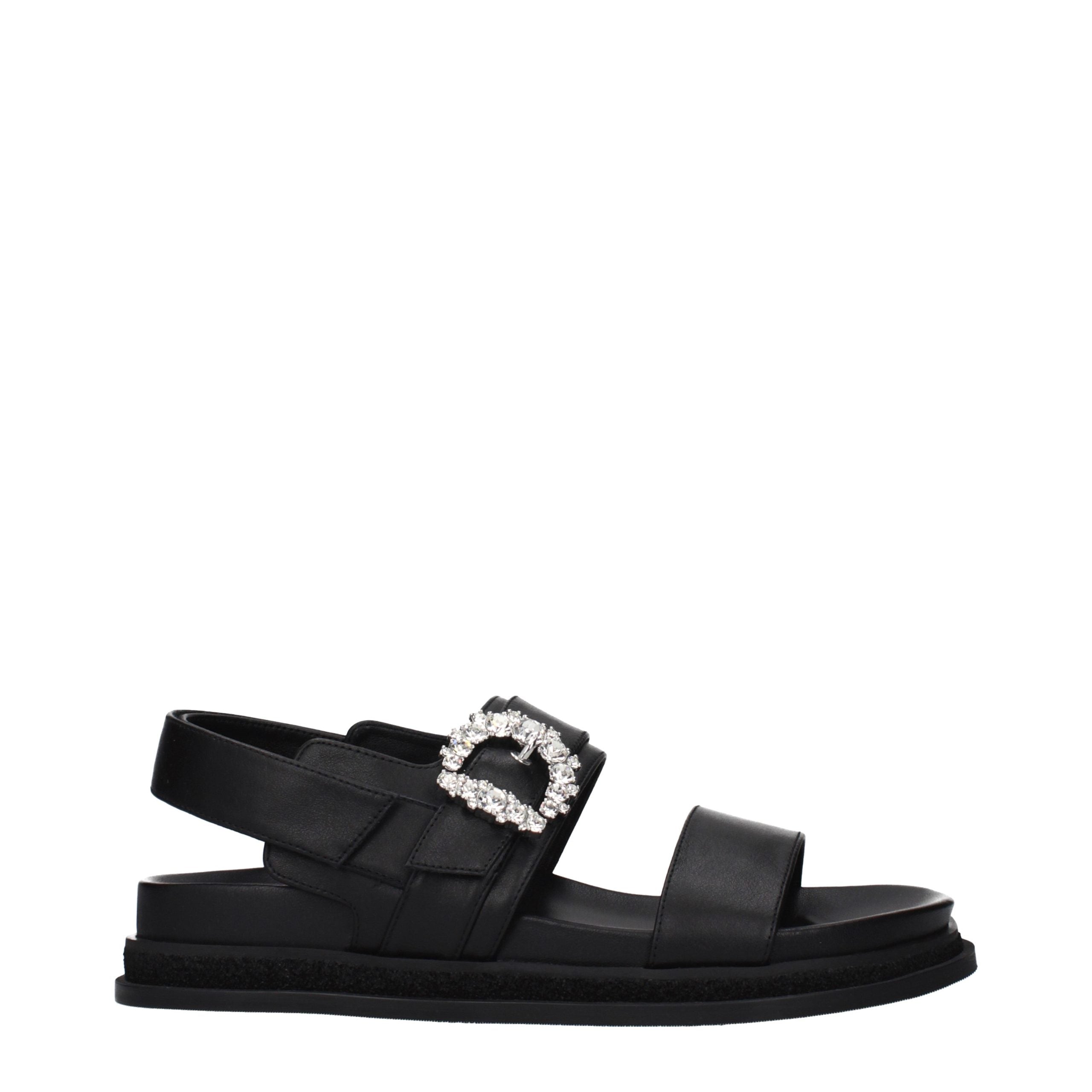 Jimmy Choo Black Leather Flat Sandals - Luxury Boutique Co