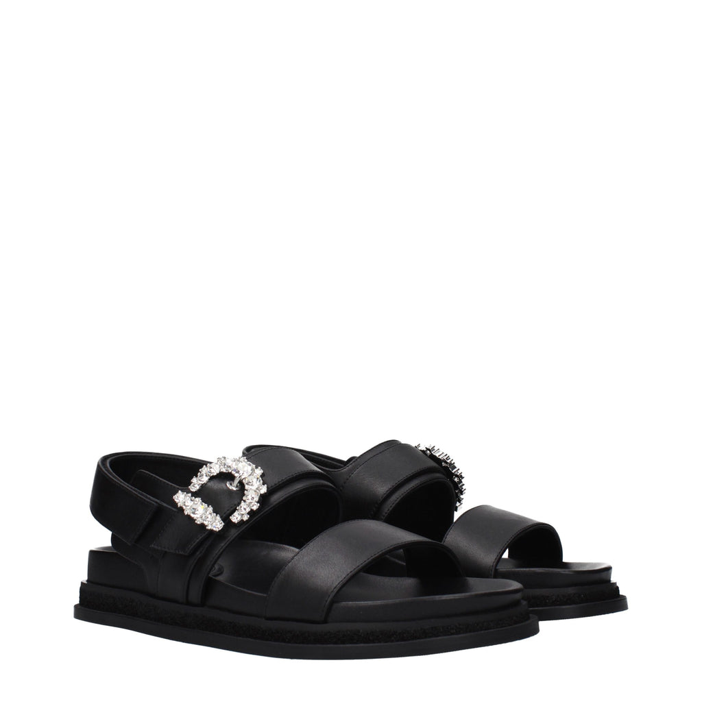 Jimmy Choo Black Leather Flat Sandals - Luxury Boutique Co