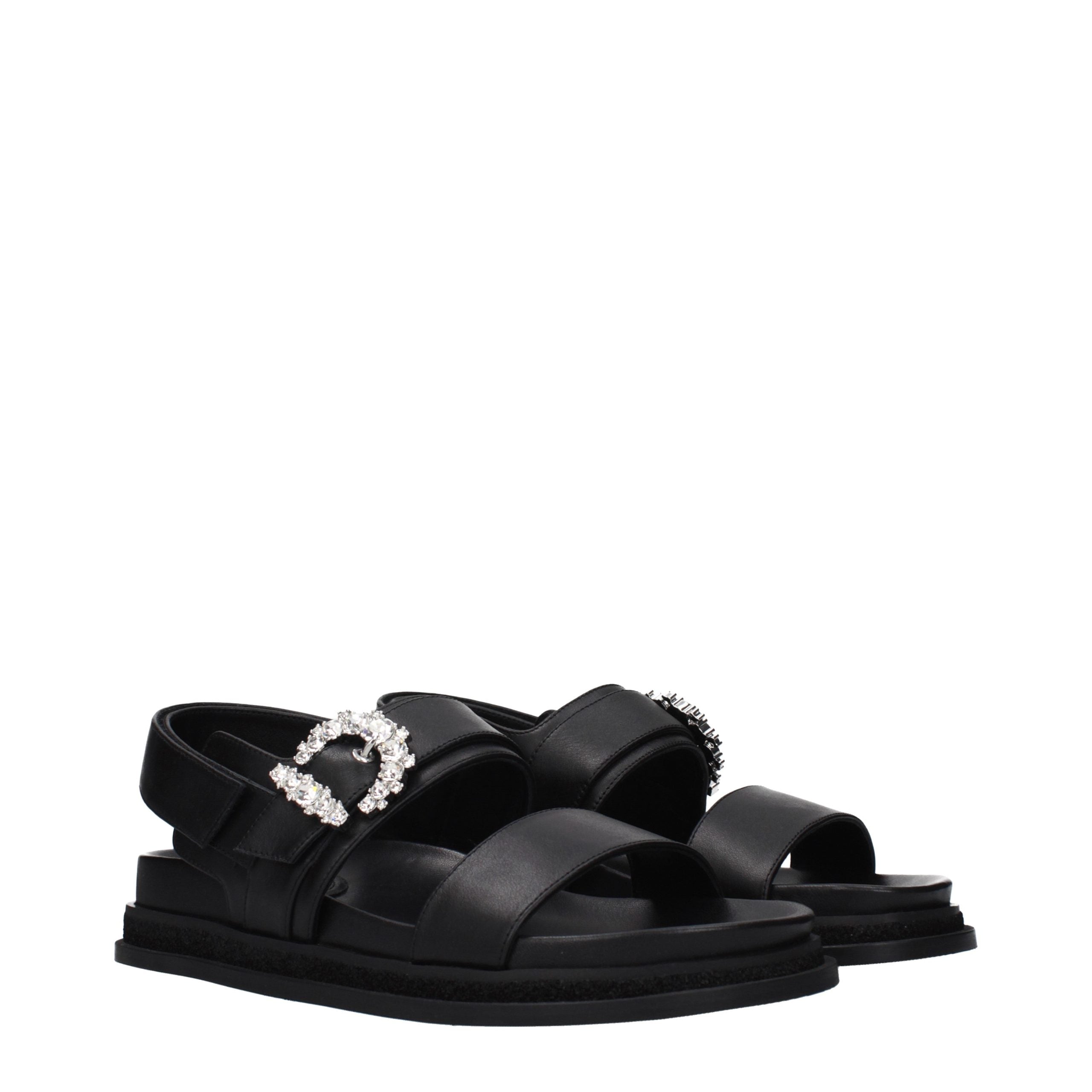 Jimmy Choo Black Leather Flat Sandals - Luxury Boutique Co