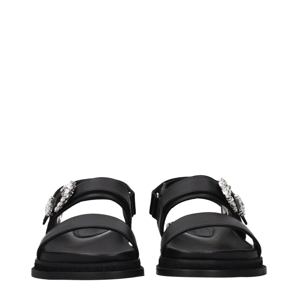 Jimmy Choo Black Leather Flat Sandals - Luxury Boutique Co