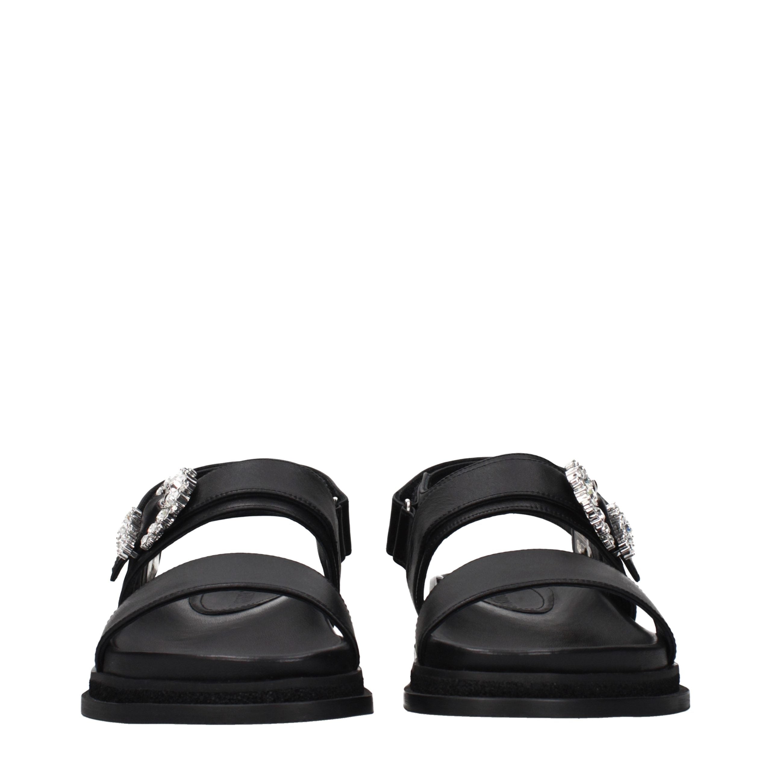 Jimmy Choo Black Leather Flat Sandals - Luxury Boutique Co
