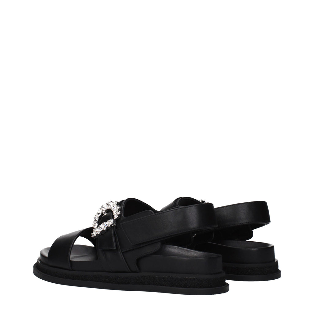 Jimmy Choo Black Leather Flat Sandals - Luxury Boutique Co