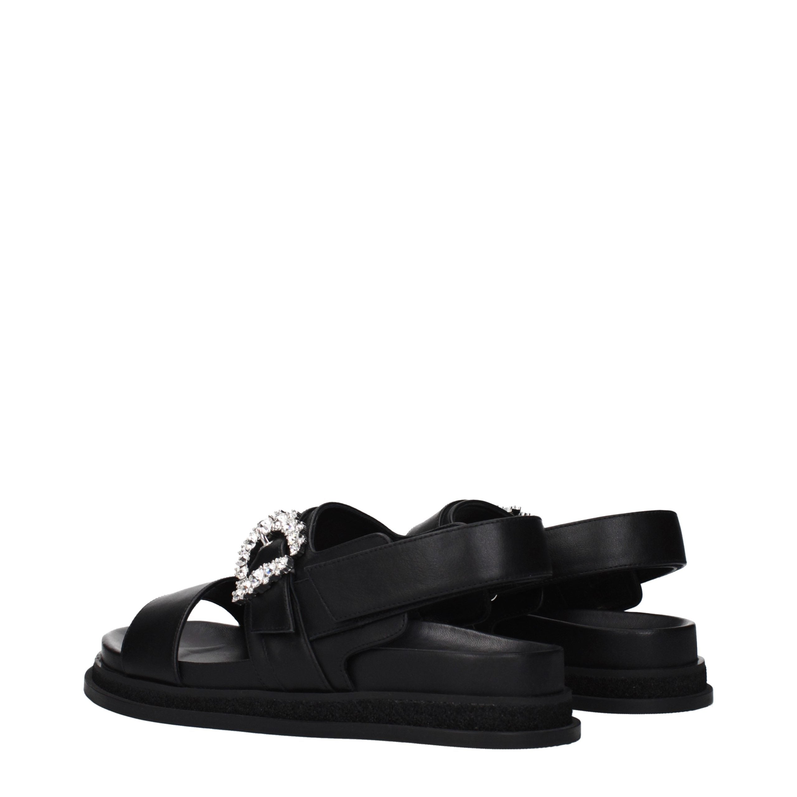 Jimmy Choo Black Leather Flat Sandals - Luxury Boutique Co
